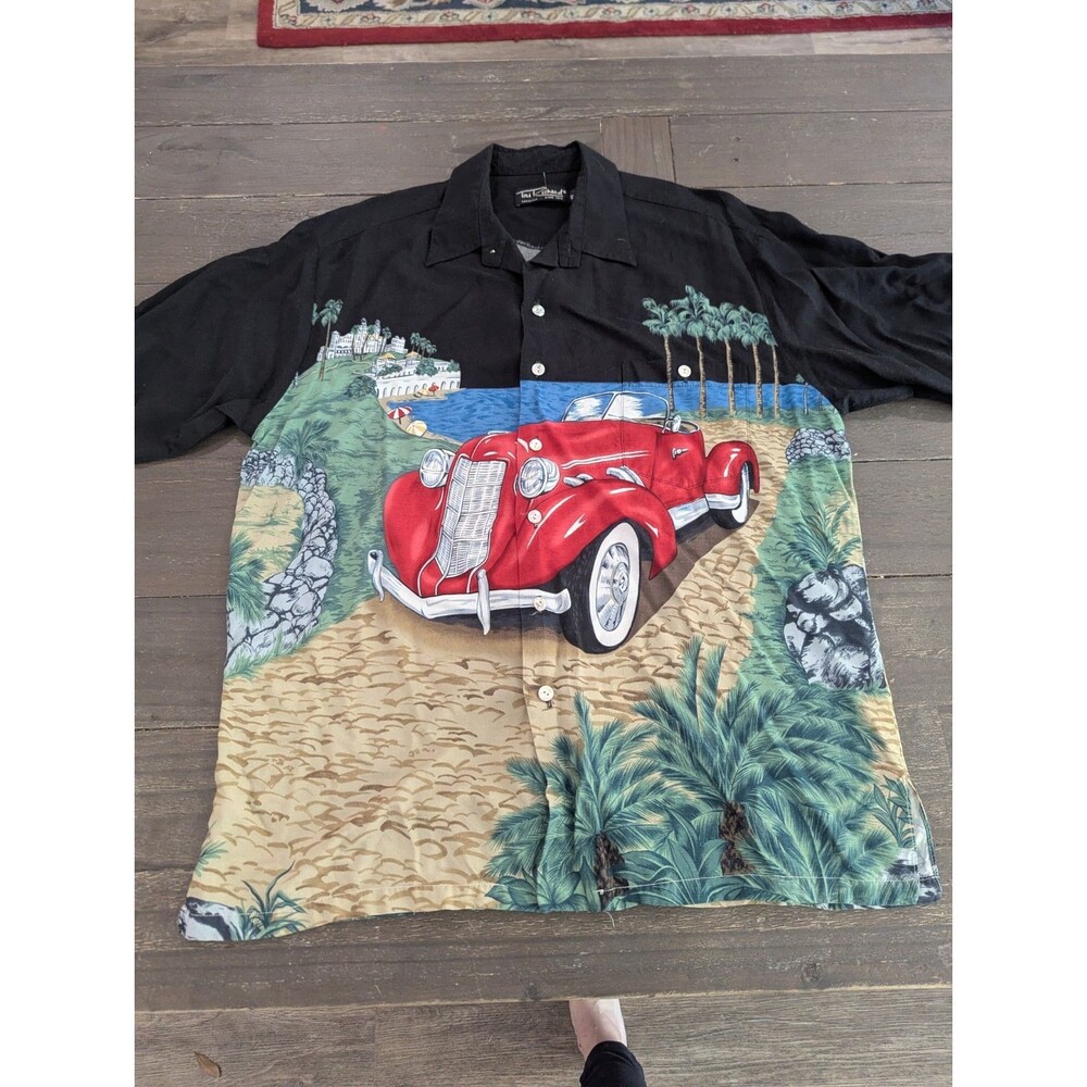 Vtg TORI RICHARD Men's Vintage Beach Shirt mens sz Xl Cruise Classic Car AOP